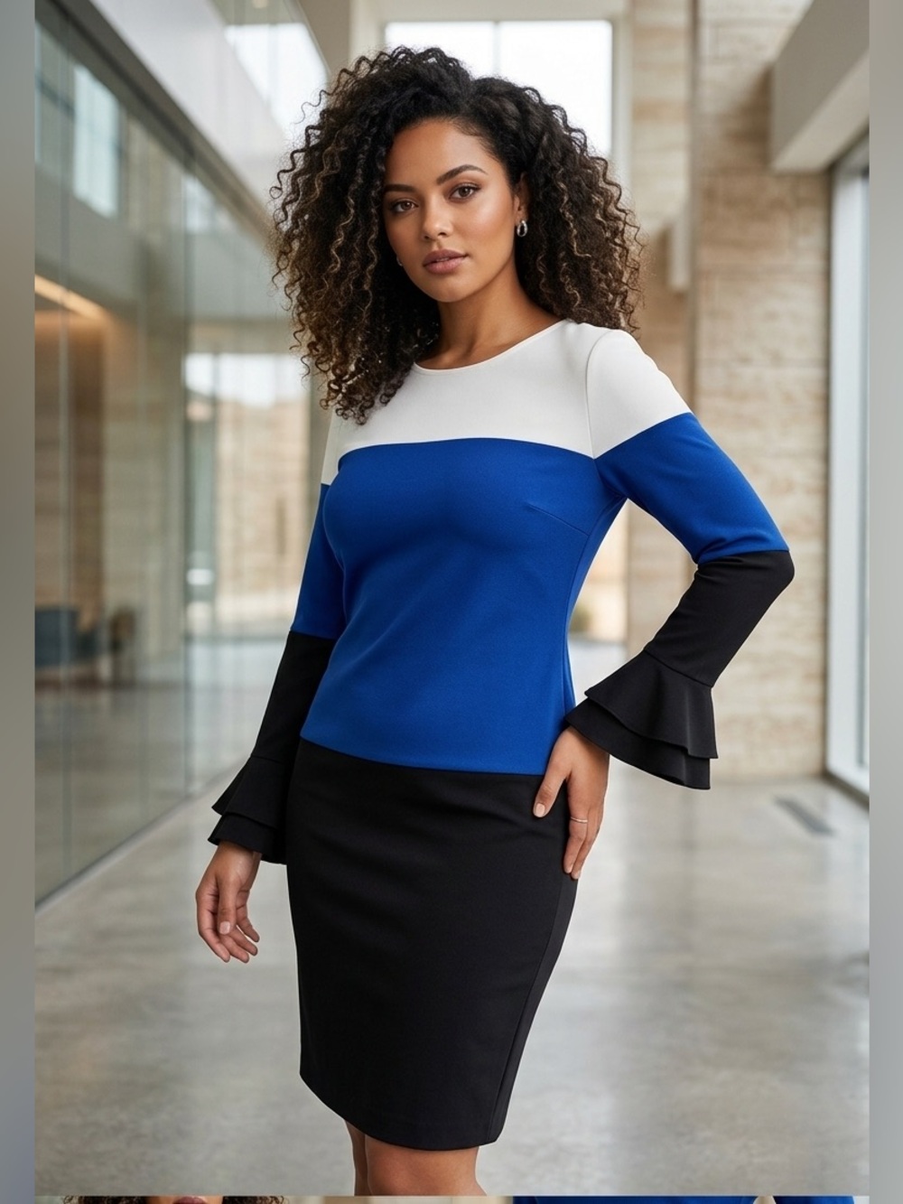 Karl Lagerfeld NWT Black White and Blue Color Block Dress